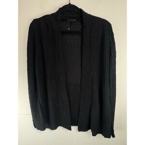 Eileen Fisher Cotton/Linen Black Textured Open Front Cardigan Sweater Sz: Small